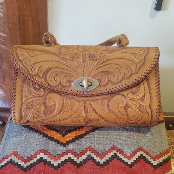 Vintage 70s Handbags - Vintage tooled western handbag